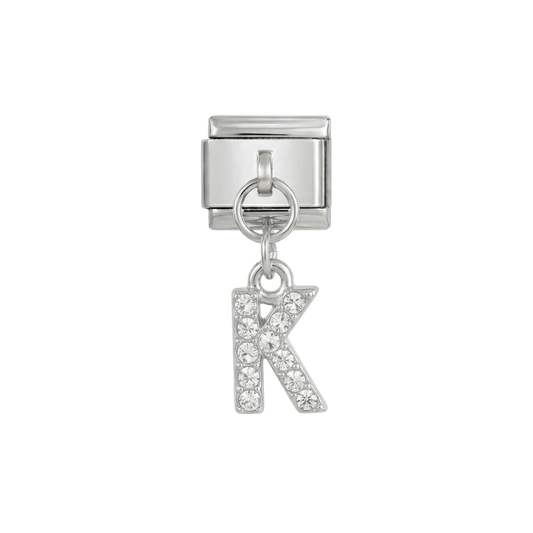 Letter K with stones, Hanging, on Silver
