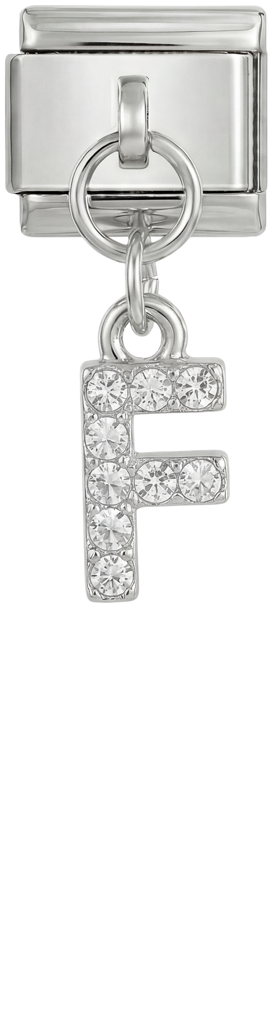 Letter F with stones, Hanging, on Silver
