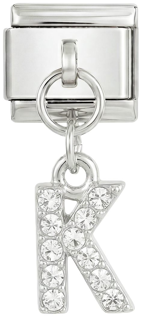 Letter K with stones, Hanging, on Silver - Letter-K-with-stones-hanging-on-silver.png