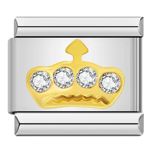 Gold Crown on Silver with White Stones - Charms Official