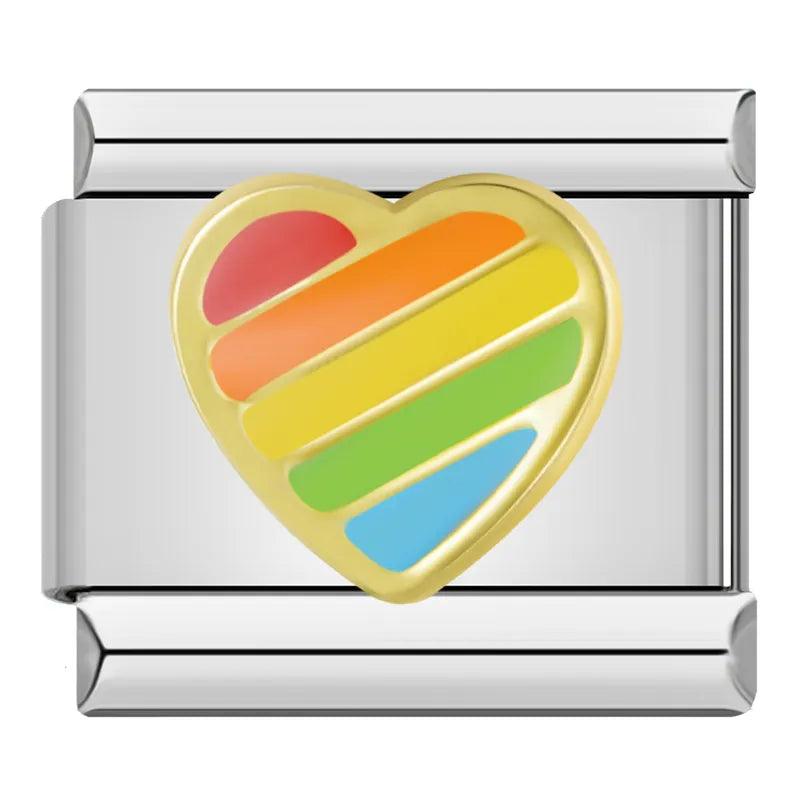 Gold Heart, Striped Multicolor - Charms Official