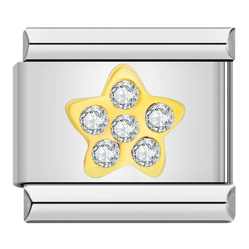 Gold Star on Silver and White Stones - Charms Official