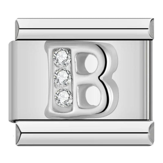 Letter B with Stones, on Silver - Charms Official