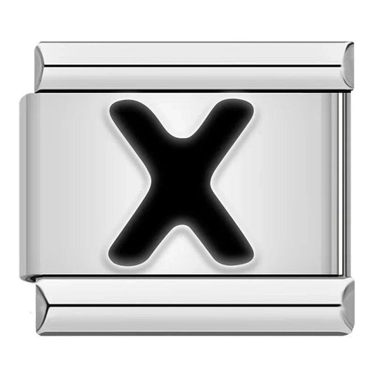 Letter X in Black, on Silver - Charms Official