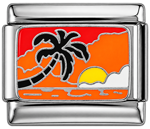 Sunset with Palm Tree on Silver