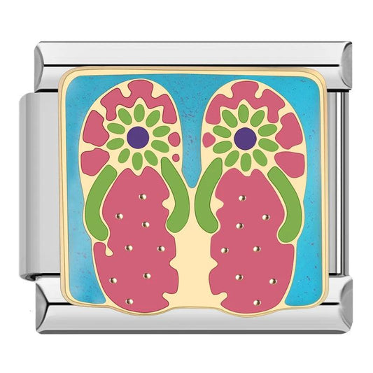 Pink Beach Flip Flop, on Silver - Charms Official